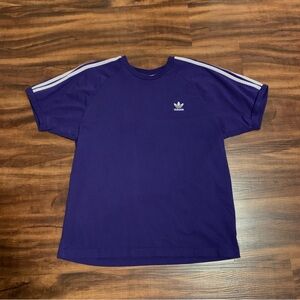 adidas Purple Short Sleeve Tee with Trefoil Logo and Signature Stripes